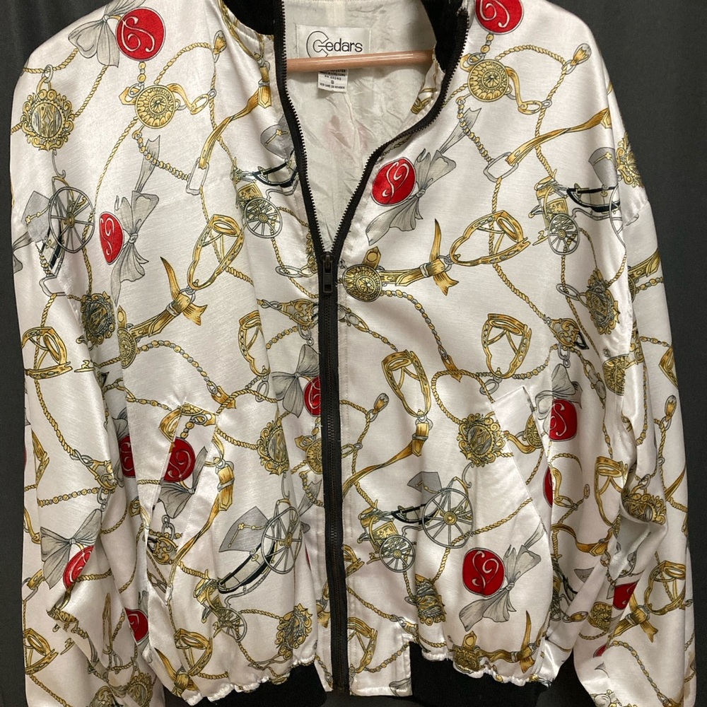 White and Gold Floral Bomber Jacket with Botanical Print